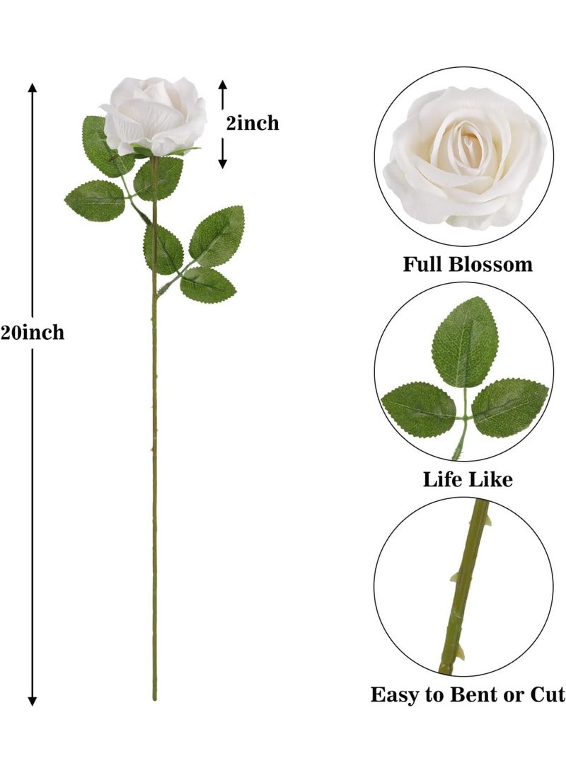 DUNISO 15pcs White Rose Artificial Flowers,Artificial Silk Rose,  Fake Roses Bouquet, Long Stem Roses for Home, Party Decoration, Wedding and Table Centerpiece - Image 2